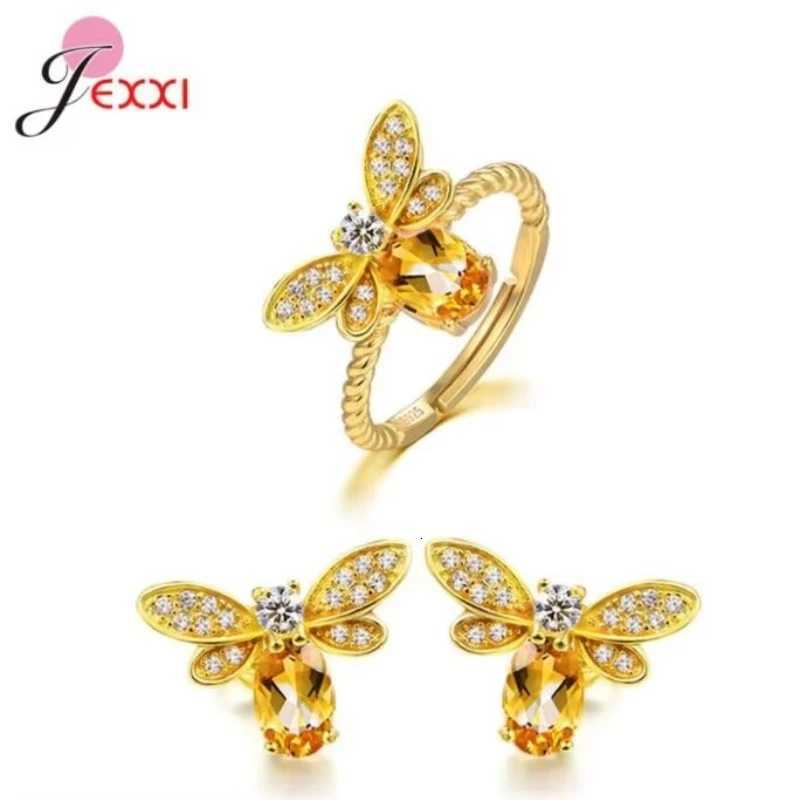 New Amazing Luxury Bee Jewelry Sets For Women/Girls 925 Sterling Silver Pendant Necklace Earrings Ring H260307-image-1096655265