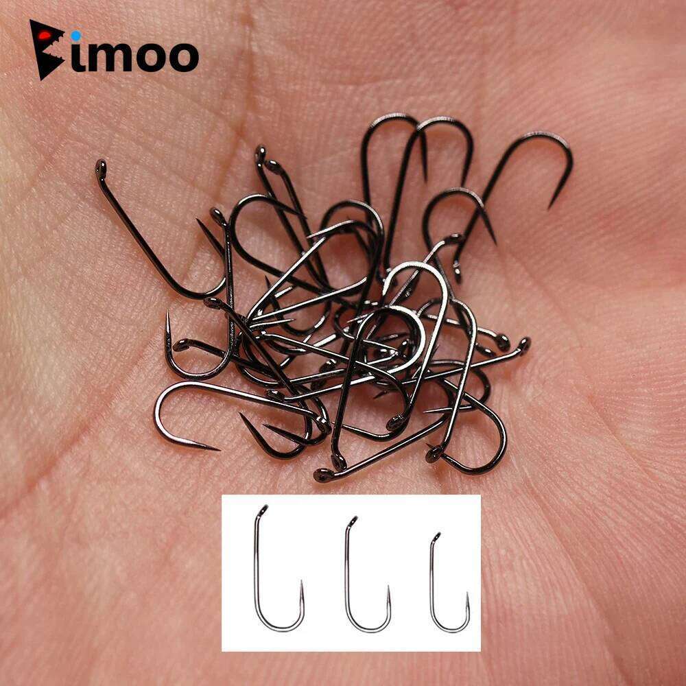 Bimoo 50pcs/100pcs #14 #16 #18 High Carbon Steel Barbless Hook For Tying Dry Wet Fly Nymph Trout Fishing Lures Baits Y260304-image-1096547574