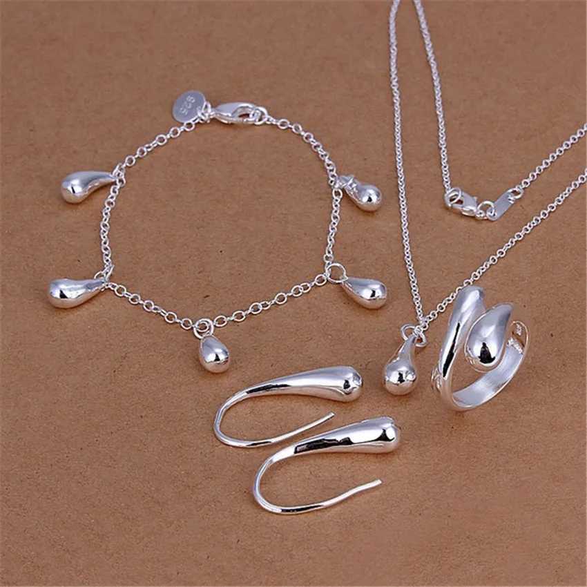 Hot 925 sterling silver Water droplets Pendant necklace earrings rings Jewelry sets for women Fashion Party good Gifts H260307-image-1096655430