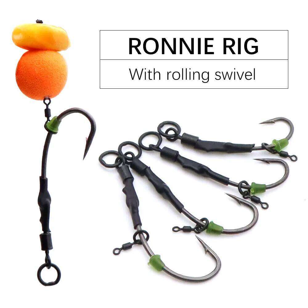 4pcs Accessories Ronnie Rigs Barbed Hook With Rolling Swivels For Fishing Tackle Ready Hair Carp Rig Y260304-image-1096545953