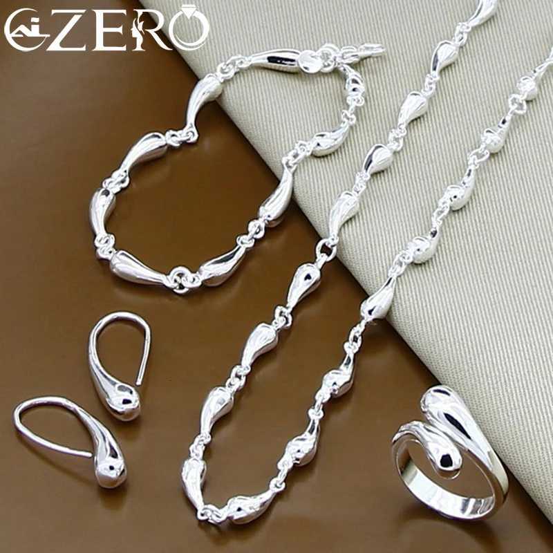 ALIZERO 925 Sterling Silver Water Drop Chain Necklace Earrings Ring Set for Women Wedding Engagement Party Jewelry H260307-image-1096654451