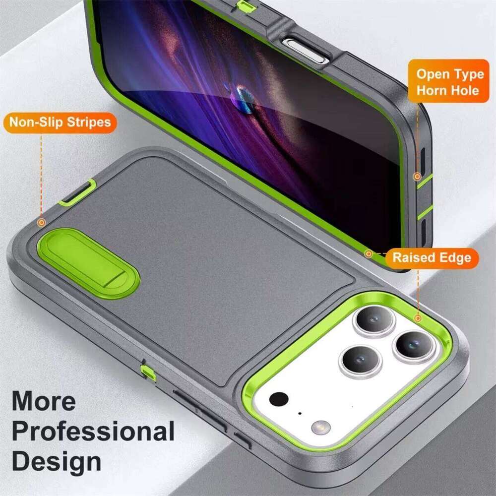 ShockProof Heavy Duty Stand Phone Case for IPhone 17 Air 16E 15 14 Plus 13 12 11 Pro Max Armor Protection Kickstand Cover H260305-image-1096559379
