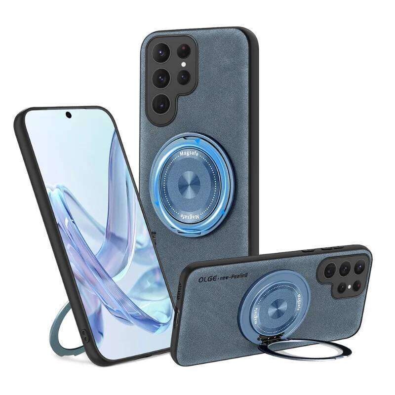 Magnetic 360Rotat Metal Car Bracket Ring Leather Phone Case For S25 S23 S20 S21 S22 S24 Ultra Plus FE H260305-image-1096543147