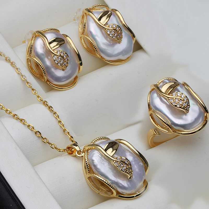 Natural Freshwater Baroque Pearl Necklace and Earrings WomanWedding 18K Gold Plating Big Pearl Jewelry Sets Wife Mother Gift H260307-image-1096654856