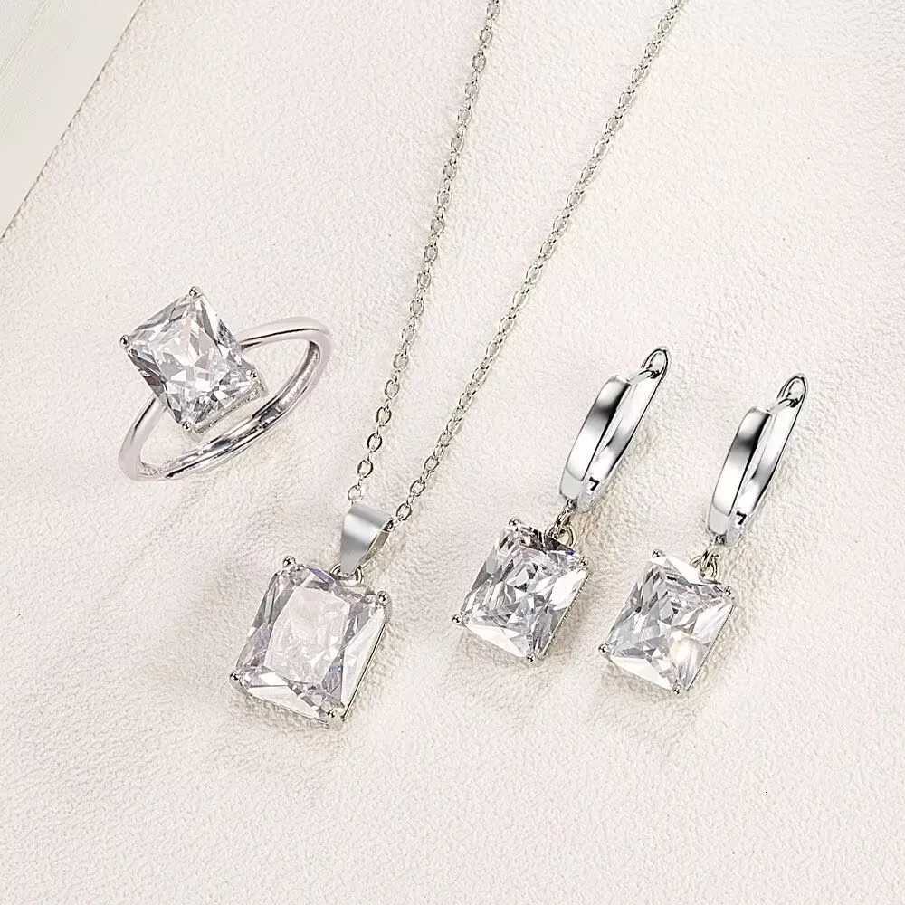 Romantic Birthday Valentines Day Gift Luxury 925 Sterling Silver Colorful Jewelry Set Cubic Zirconia Heart Ring Necklace Earrin H260307-image-1096654783