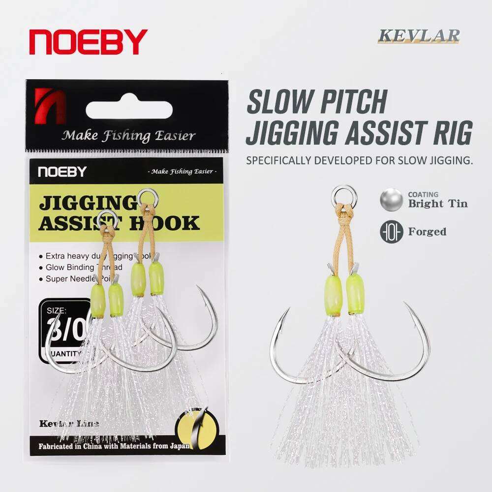 Noeby Slow Pitch Jigging Assist Rig 36kg Max Super Needle Point Sharp Thick Shaft High Strength Sea Fishing Hooks Y260304-image-1096546337