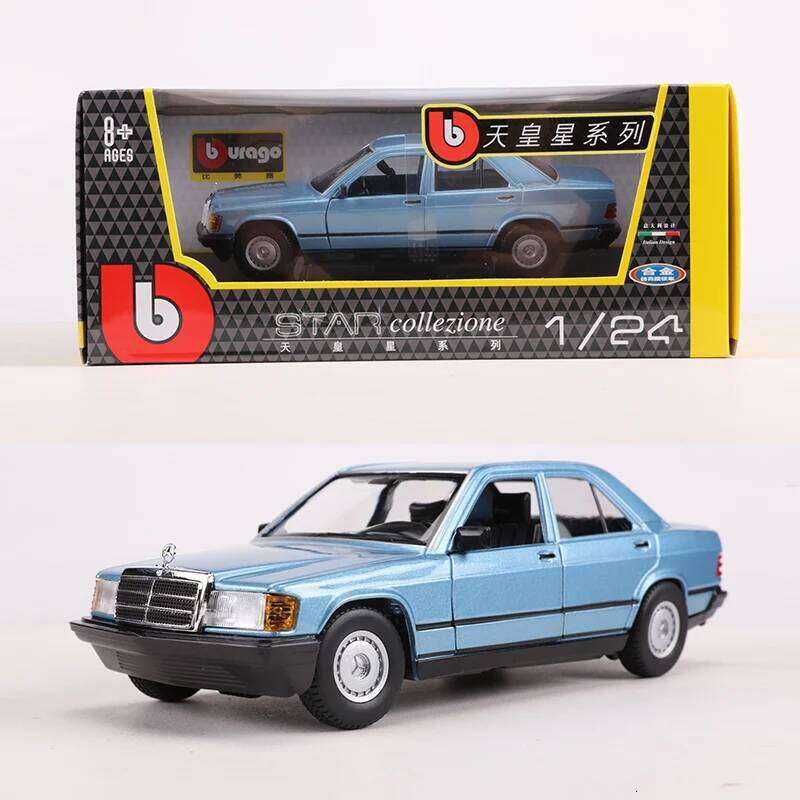 Bburago 1:25 1984 Mercedes 190E Diecast Car Model For Green/Red With Beige Interior Collection Gift Z260307-image-1096578177