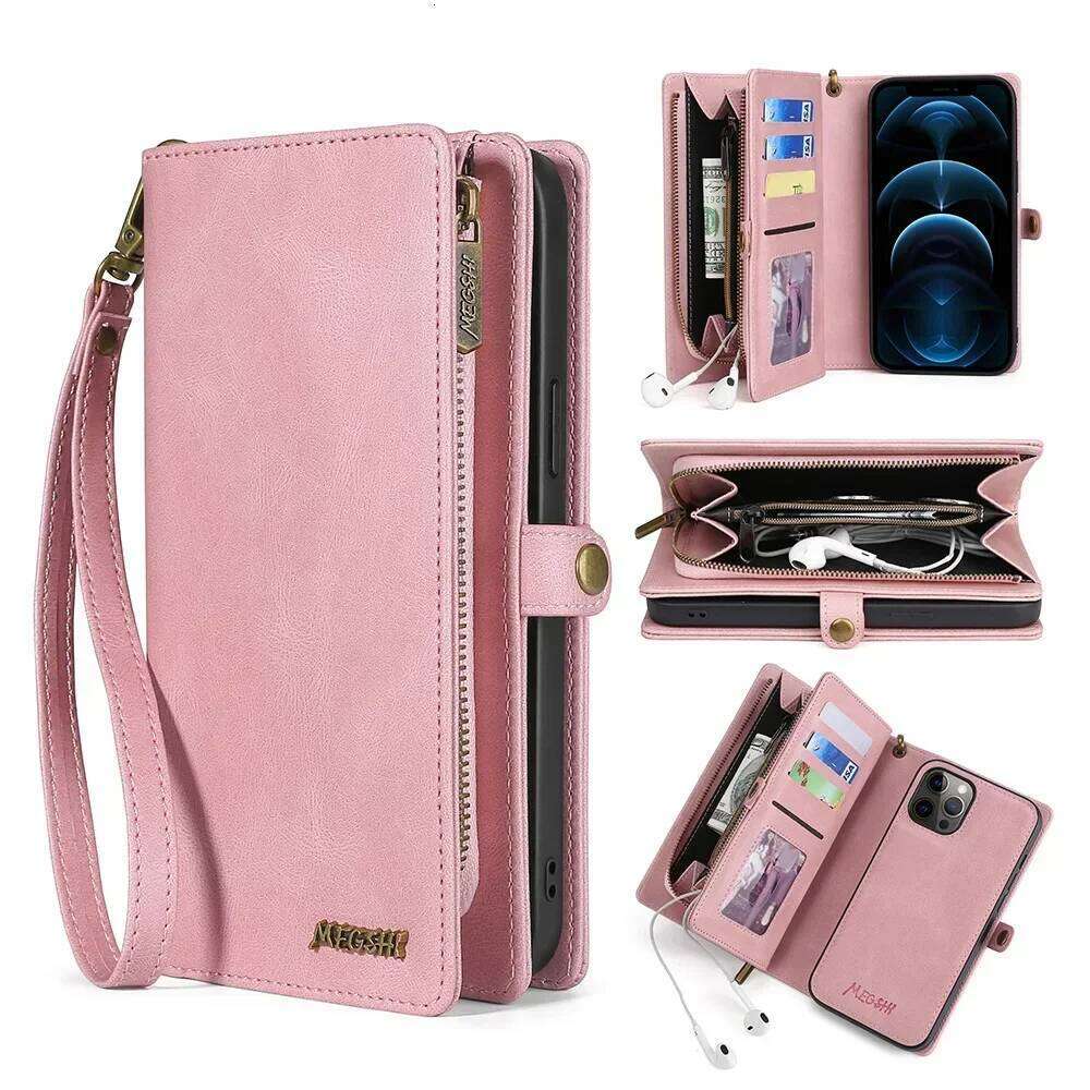 PU Leather Case For Pro Max iPhone 16 15 Plus with Card Slots Zipper Wallet Design Phone Cover H260305-image-1096555427