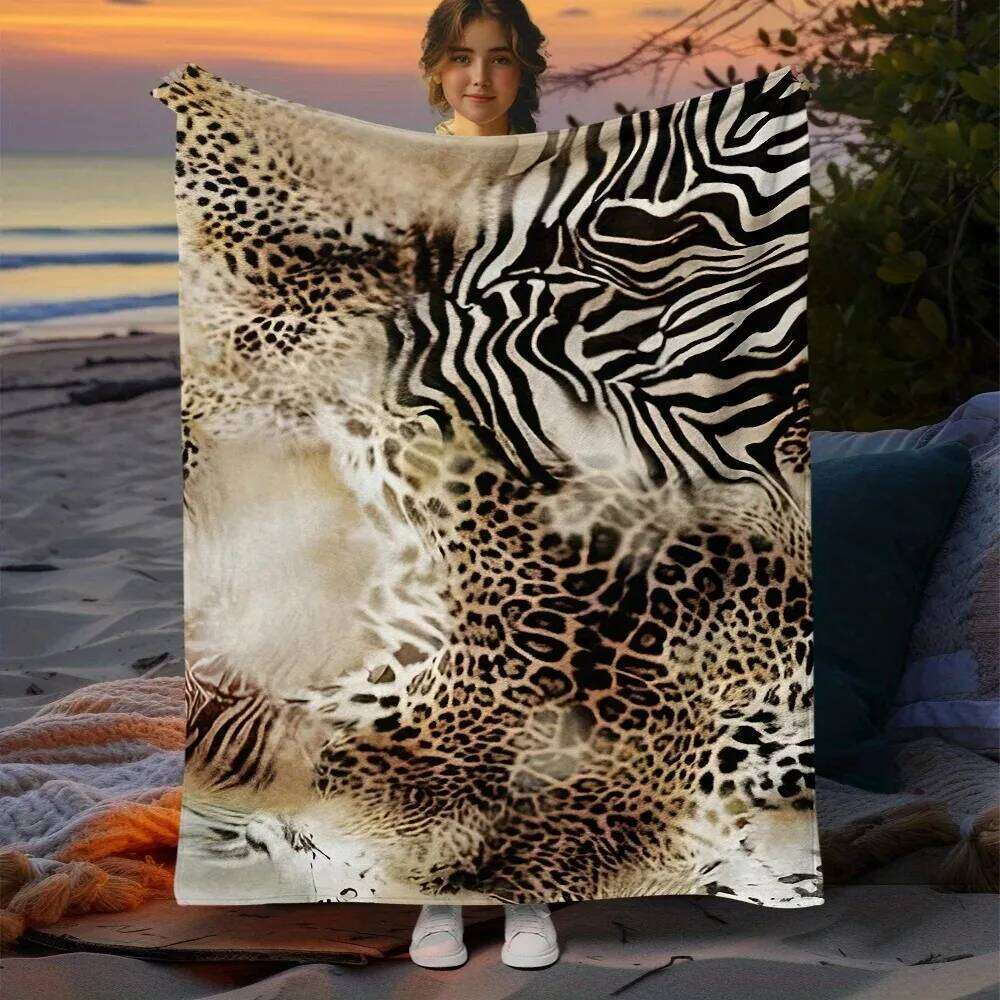 Leopard Zebra Print Flannel Throw Blanket, Soft Fleece Blanket for Couch Office, All Season Outdoor Camping Picnic Travel Gift S26-image-1096600128