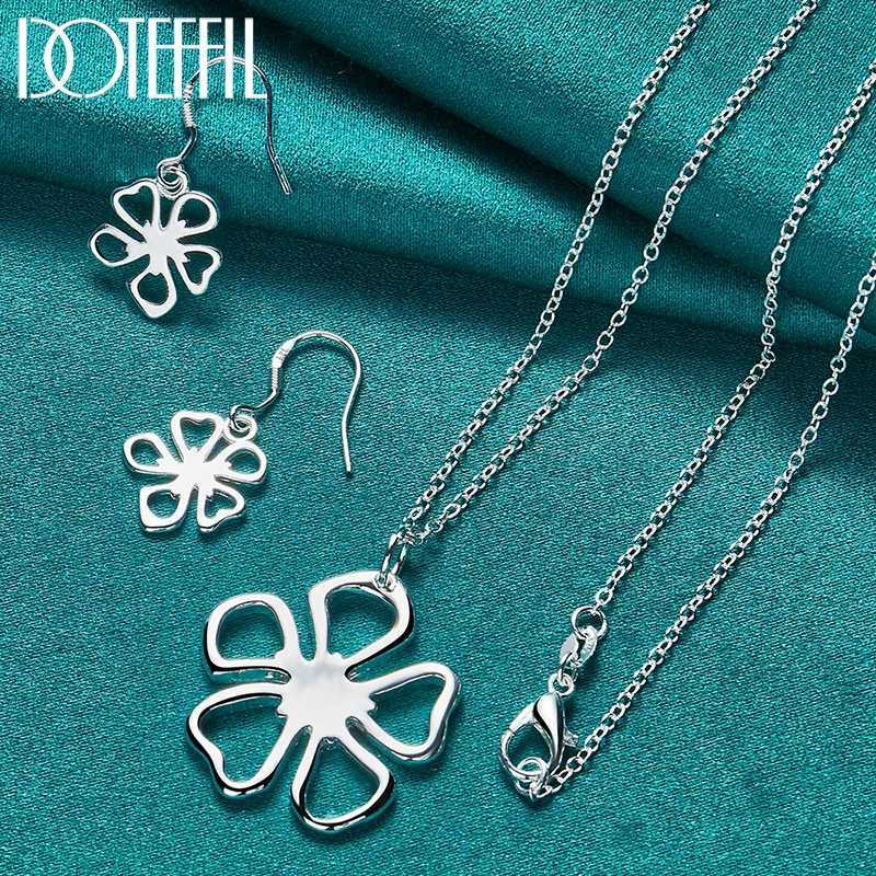 DOTEFFIL 2pcs 925 Sterling Silver Flower Necklace Earring Set For Woman Man Wedding Engagement Party Fashion Charm Jewelry H260307-image-1096654644