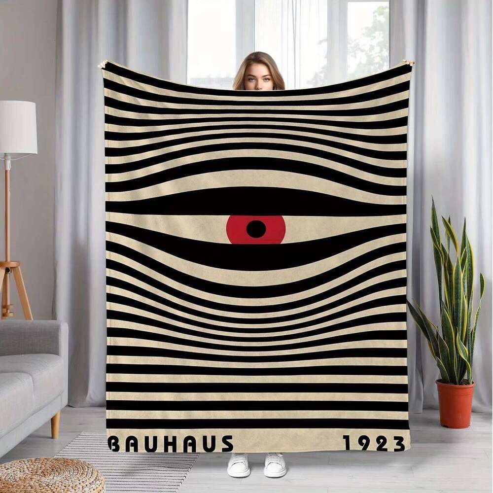 Bauhaus Eye Flannel Blanket Retro 1923 Stripe Pattern Red Black Beige Art Sofa Throw Living Room Warm Soft Flat Print S26-image-1096583744