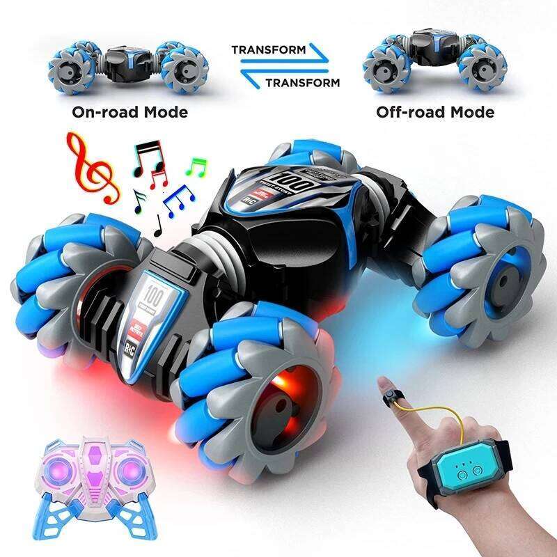 Latest 4WD remote control stunt 2.4G wireless RC drift car LED lights watch gesture sensor rotating children's toy gift C260306-image-1096595943