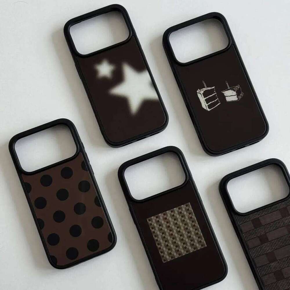 Autumn/Winter Brown Korean Ins Star Wave Point Phone Case For iPhone 17 Air 16 15 14 13 12 11 Pro XR XS X Max 7 8 Plus Y2K Cover H260305-image-1096559515