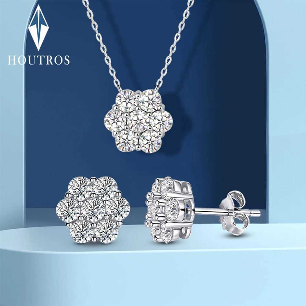 Real D Color Flower Full Moissanite Jewelry Sets for Women 925 Sterling Silver Diamond Pendant Necklace Stud Earrings Jewelry H260307-image-1096654429