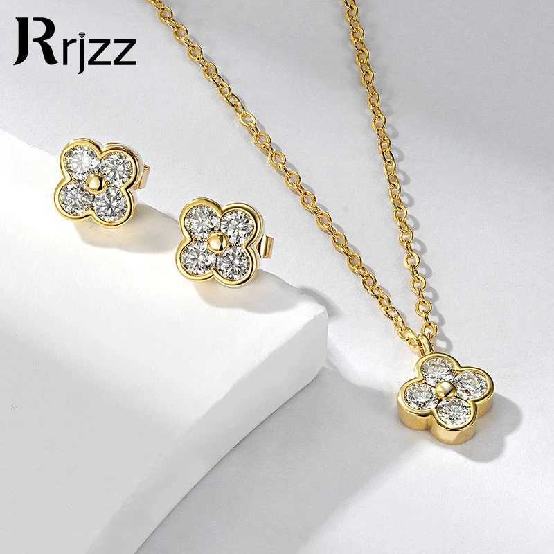 Rrjzz D-Color VVS1 Created Imitation Moissanite Diamond 14k Gold Plated Stud Earrings Necklace GRA Jewelry Set for Women Gift H260307-image-1096655078