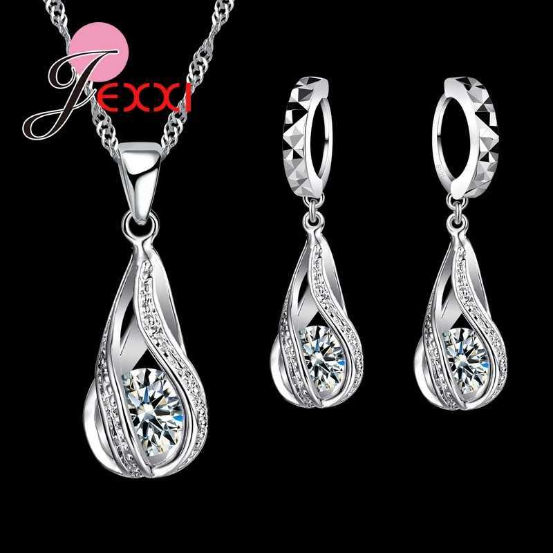 925 Sterling Silver Necklace Pendant Earrings Fashion Spiral Shaped White Crystal Jewelry Sets For H260307-image-1096654400
