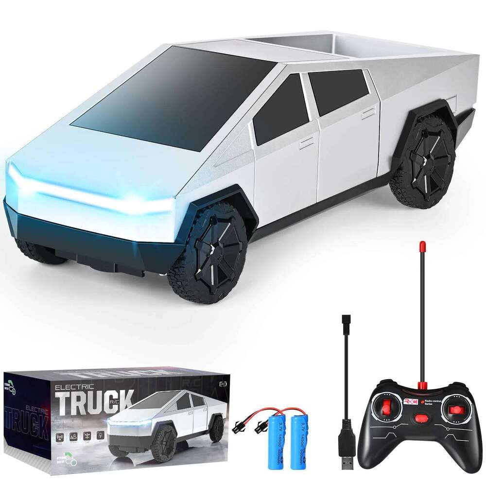 1:24 RC Cybertruck Pickup 4WD Off-Road Remote Control Car, 27Mhz High-Speed Dual Motor Truck with LED Lights,Gift for Boys Kids C260306-image-1096581109