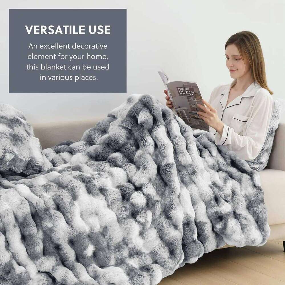 Cozy Faux Rabbit Fleece Blanket | Throw for Bedroom, Guest Living Room, Student Dormito For all season 6lbs S26-image-1096588932