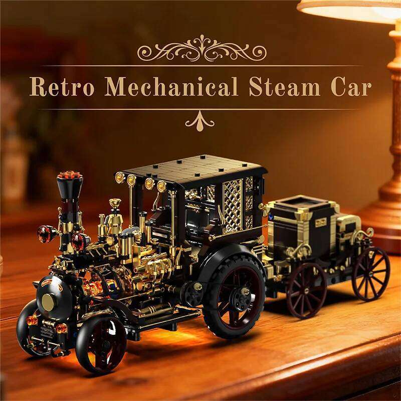 New Arrival MOC Retro Mechanical Steam Car 3D Construction Educational Building Blocks Set Toys Adults Kids Holiday Gifts K260311-image-1097060846