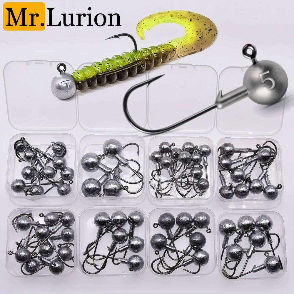 MrLurion 1Box 1g 2g 3g 5g 6g 7g 10g 20g round fishing hooks , crankbait jigging rig head hook for softbaits Y260304-image-1096545691