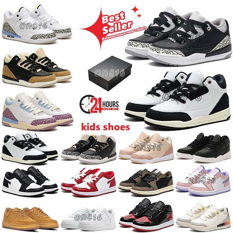 kids shoes 3 kids trainers Black Cat 3s kids sneakers White Cement 3 Cool Grey Fashion Fire Red toddler designer shoes UNC baby shoes Black Cemen