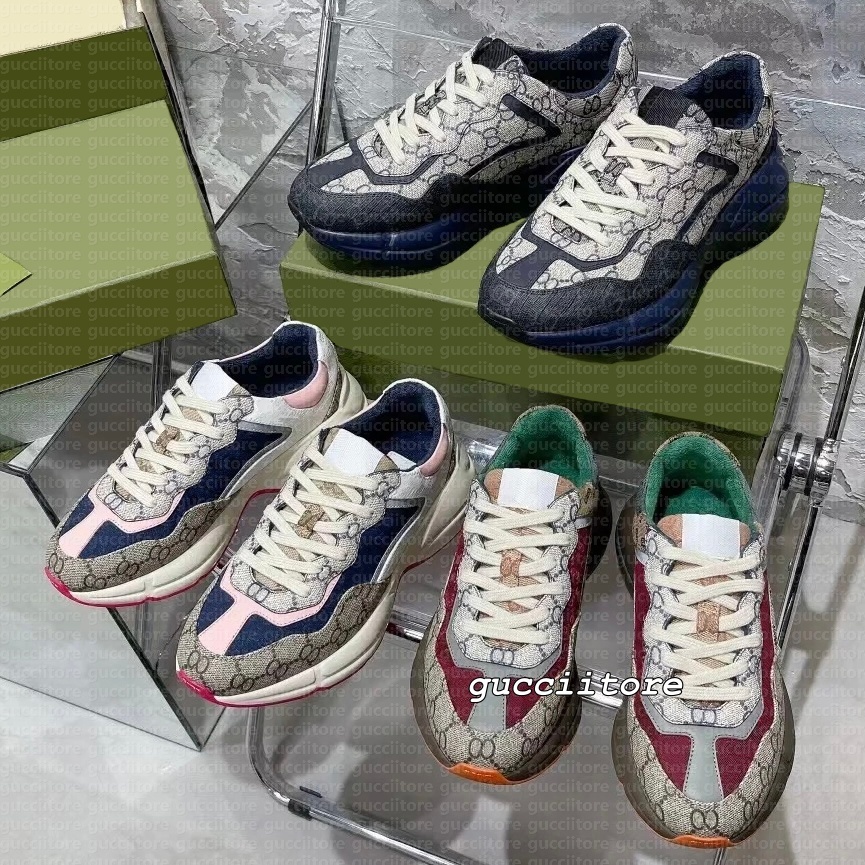 Designer shoes Rhyton Multicolor Sneakers Beige Men Trainers Vintage Ladies casual leather Shoes Women's Sneaker Platform