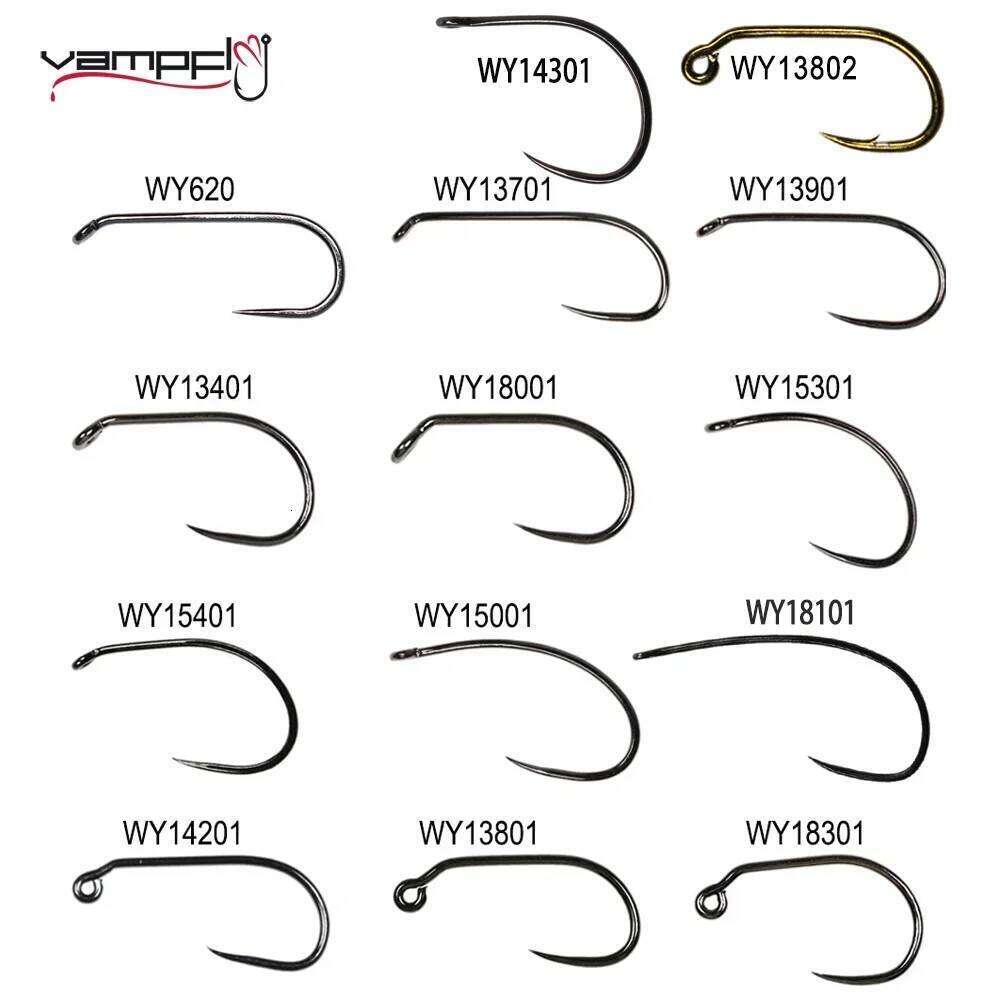 Vampfly 50pcs/Pack Barbed and Barbless Fishing Tying Nymphs Pupa Egg Dry Wet Fly 60 Angle Jig Nymph Hook Y260304-image-1096545652