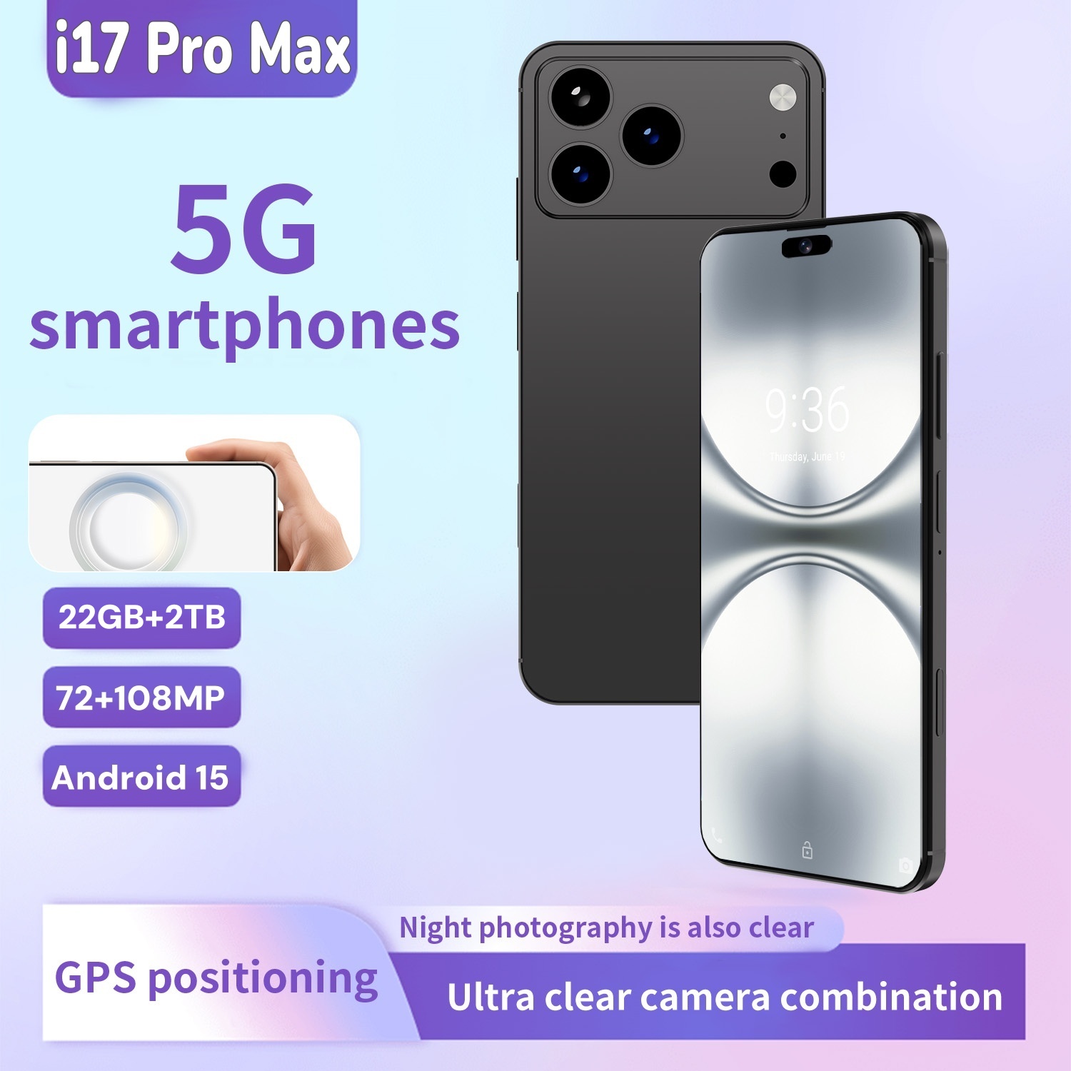 New i17ProMax original 5G smartphone Global version Snapdragon 8 Gen3 10-core 7.3-inch screen (Smart Island) resolution 1440*3200 50+108MP batter-image-1096625149
