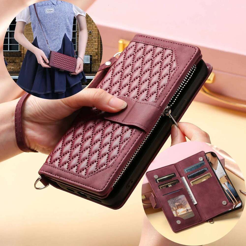 Crossbody Flip Zipper Wallet Leather Phone Case for Note 14 Pro Plus 13 14C 12 12T 13T Poco X7Pro Lanyard Cover H260305-image-1096550281