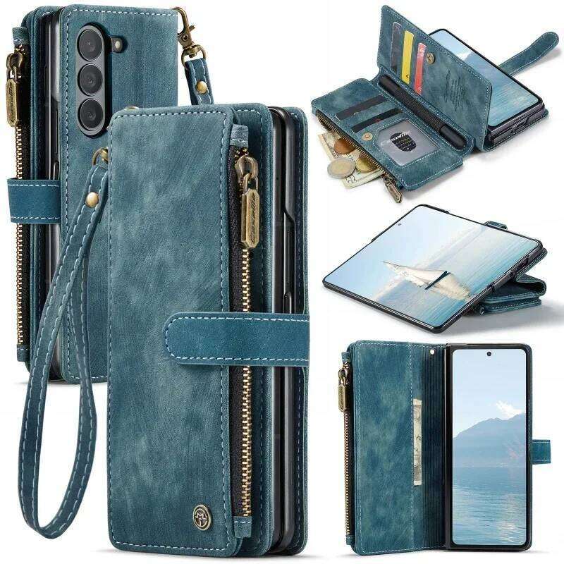 Leather Zipper Purse Phone Case for Galaxy Z Fold 7 6 5 4 5G Fold7 Fold6 Fold5 Fold4 Lanyard Wallet Card Slot Cover Etui H260305-image-1096544988