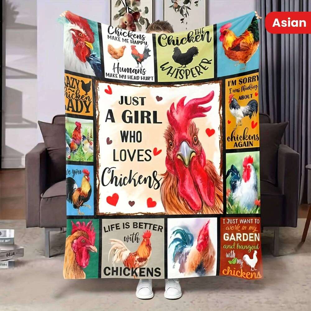 Cute Chicken Blanket men women Soft plush flannel blanket with fun and colorful rooster pattern for all seasons S26-image-1096586709