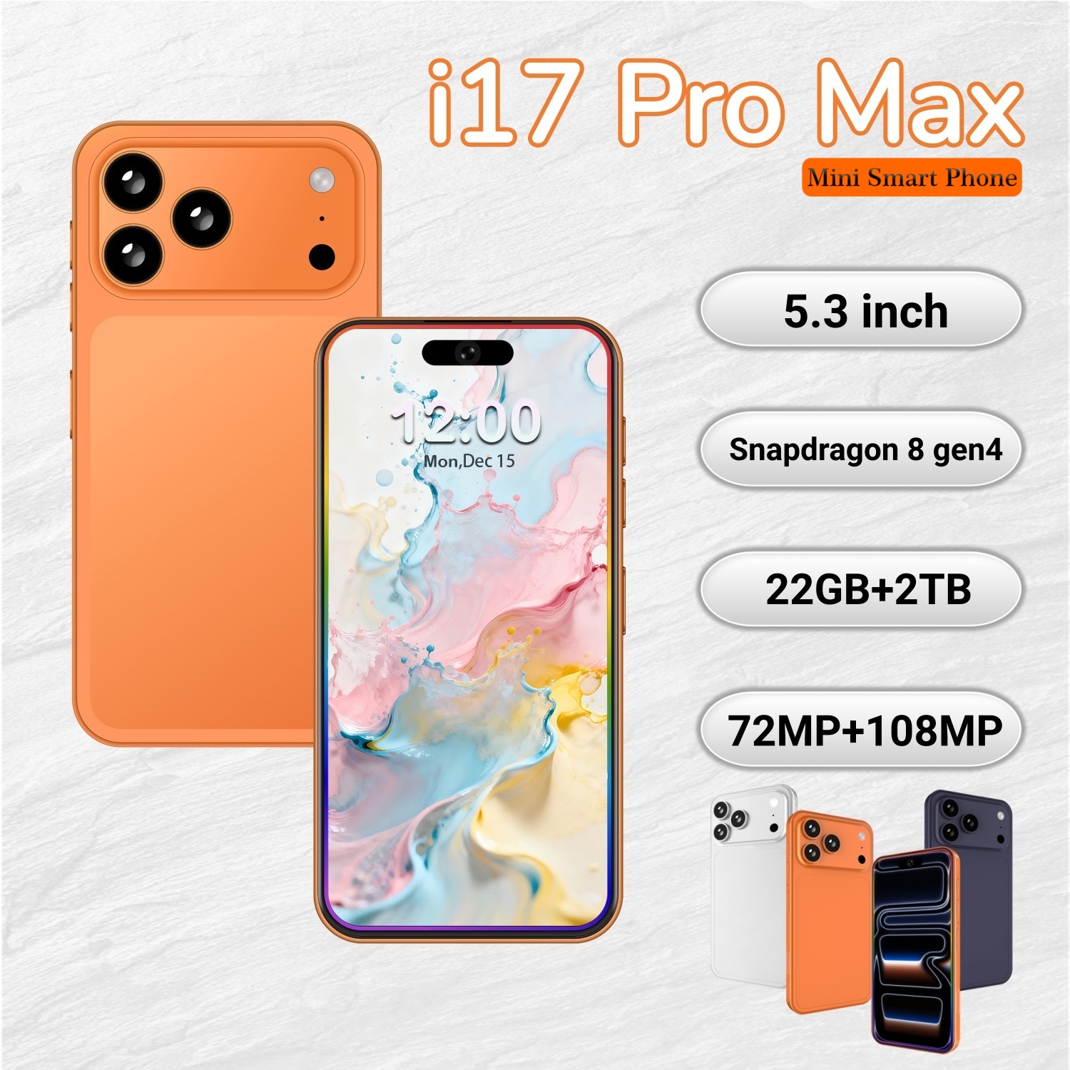i17Pro Max Original global version Snapdragon 8 Elite 12core 5G smartphone 5.3-inch incell screen resolution:1440*3040 pixels 72MP+108MP battery-image-1096594880