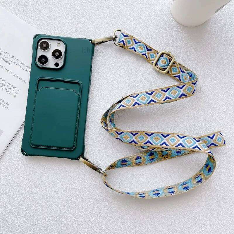 Ethnic Strap Case For iPhone 17 16 15 14 13 12 11 Pro X XS Max Plus 16E Wallet Card Crossbody Lanyard Neck Silicone Cover H260305-image-1096577203