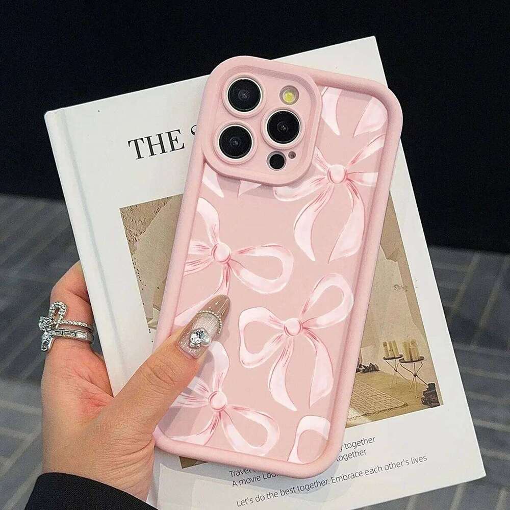 Ins Wind Pink Bow Pattern Phone Case For iPhone 16 15 14 13 12 11 PRO MAX 16e Mini XR XS Max 8 Plus Creative Silicone Soft Cover H260305-image-1096553912