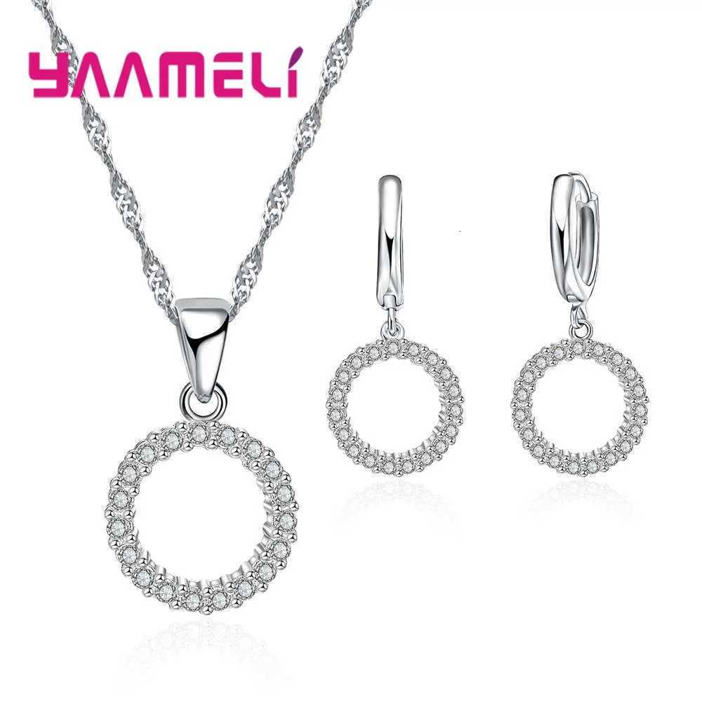 Popular 925 Sterling Silver Women Engagement Wedding Jewelry Set Shiny CZ Zircon Rhinestone Fashion Pendant Necklaces Earrings H260307-image-1096654379