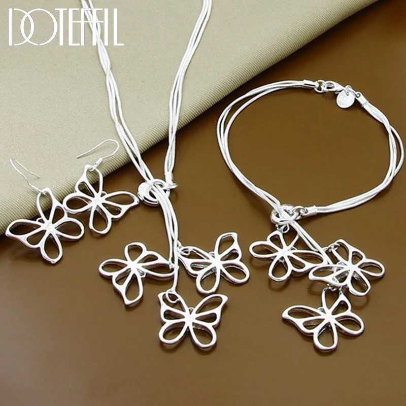 DOTEFFIL 3pcs 925 Sterling Silver Three Butterfly Earring Necklace Set For Woman Wedding Charm Jewelry H260307-image-1096655341