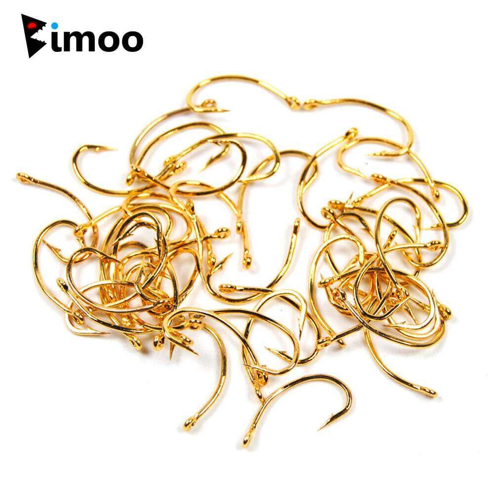 Bimoo 50pcs 100pcs #10 #12 #14 #16 Golden Curved Nymph Fly Tying Hook Scud Shrimp Pupae Larvae Caddis Emerges Trout Fishing Lure Y260304-image-1096546986