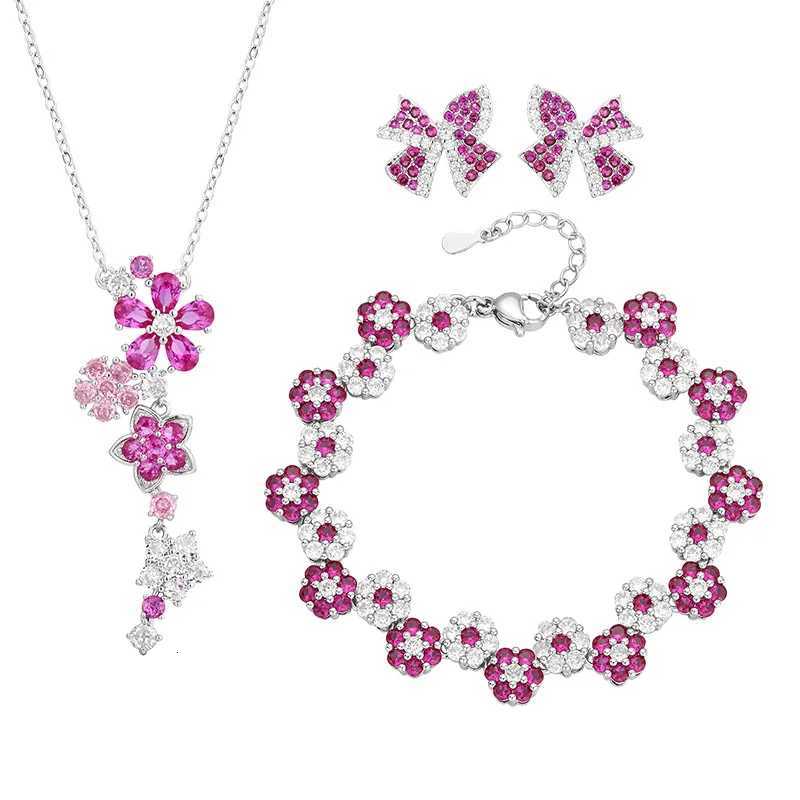 Red Zirconia Women Jewelry Sets 925 Sterling Silver Wedding Bridal Costume Earrings Rings Pendant Necklace H260307-image-1096654894