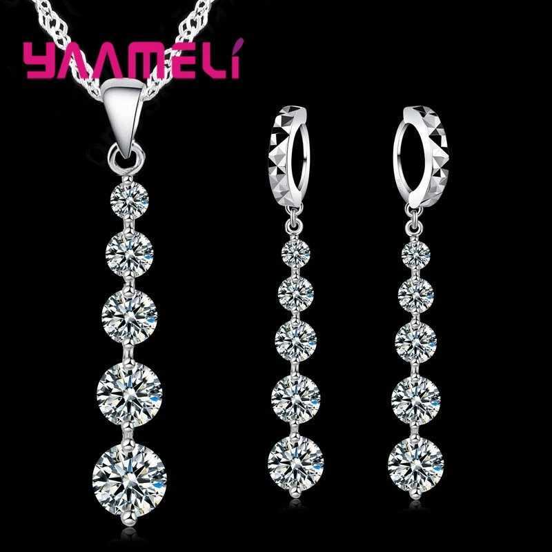 Long Drop Earrings Pendants Necklaces Set For Wedding Jewelry Women 925 Sterling Silver Crystal Wedding Sets H260307-image-1096654771