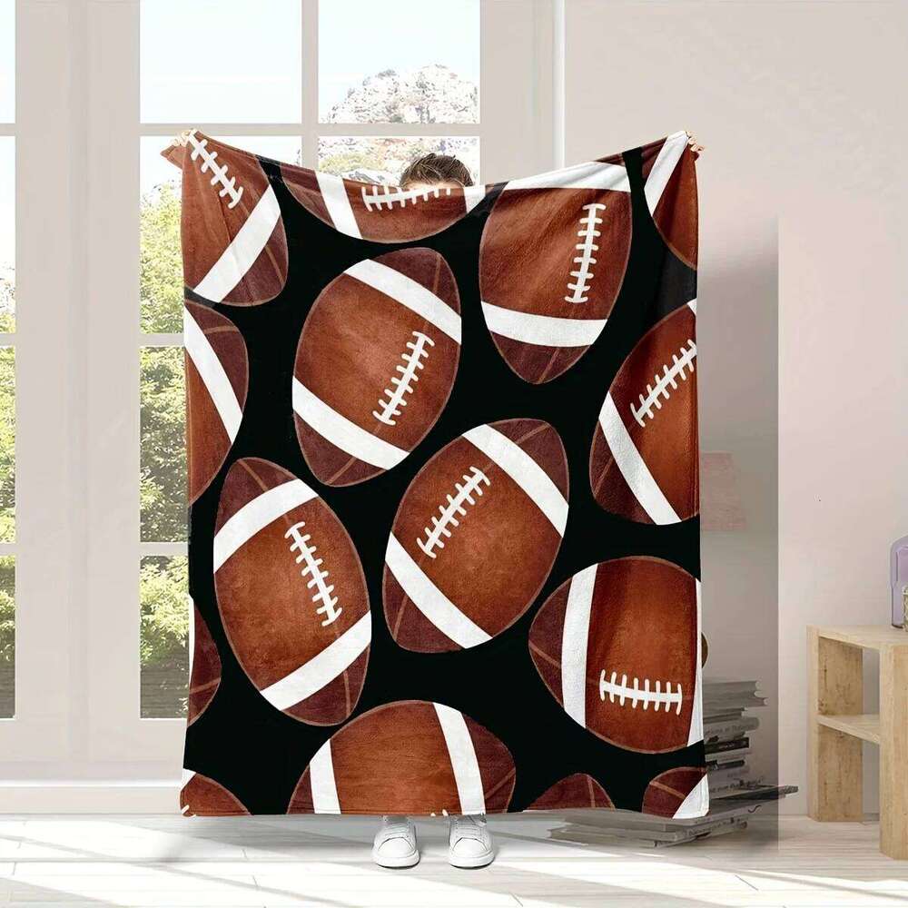 Rugby-Themed Flannel Blanket - American Football Print Home/Travel/Sports Events | Christmas Decor & Rugby Fan Gift S26-image-1096577376