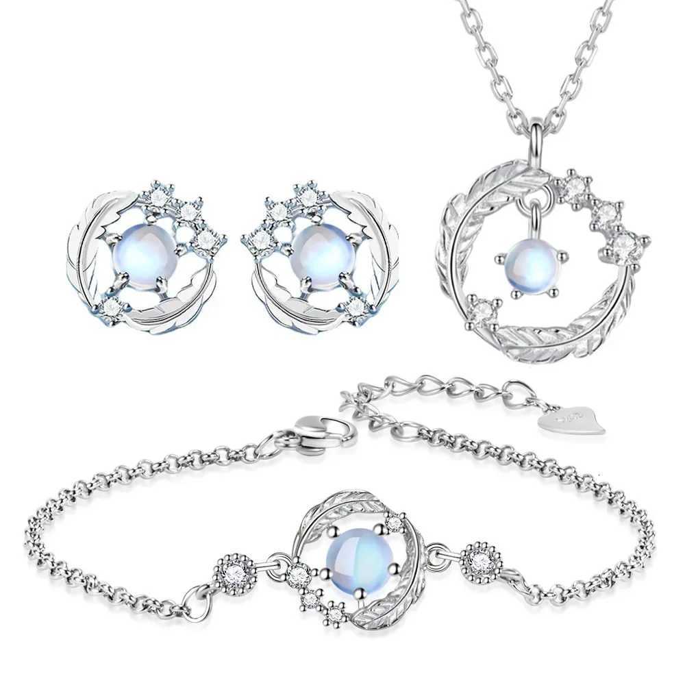 LIHONG S925 Sterling Silver Moonstone Feather You Accompany Necklace Earrings Set Engagement Jewelry Gift for Women H260307-image-1096655225