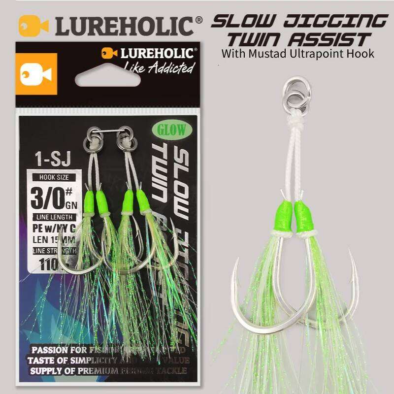 1-SJ Slow Twin Assist with Mustad Glow Jigging Hooks Sea-Bream Sea Fishing Hook Y260304-image-1096545990