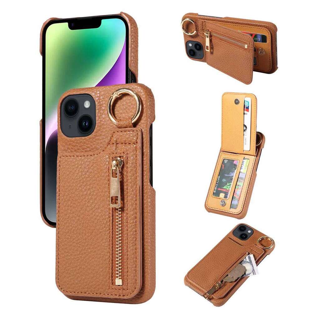 PU Leather Phone for Iphone16e 16 15 14 13 12 11 Pro Max Plus Mini Shockproof, Card Slot, Zipper Stand Function Case H260305-image-1096574160