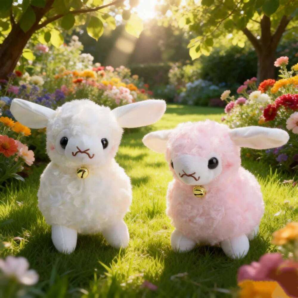Cute Sheep Plush Stuffed Animal Toy Kawaii Lamb Doll with Neck Bell Soft Fluffy Plushie for Girls Kids Valentine's Day W260306-image-1096685165