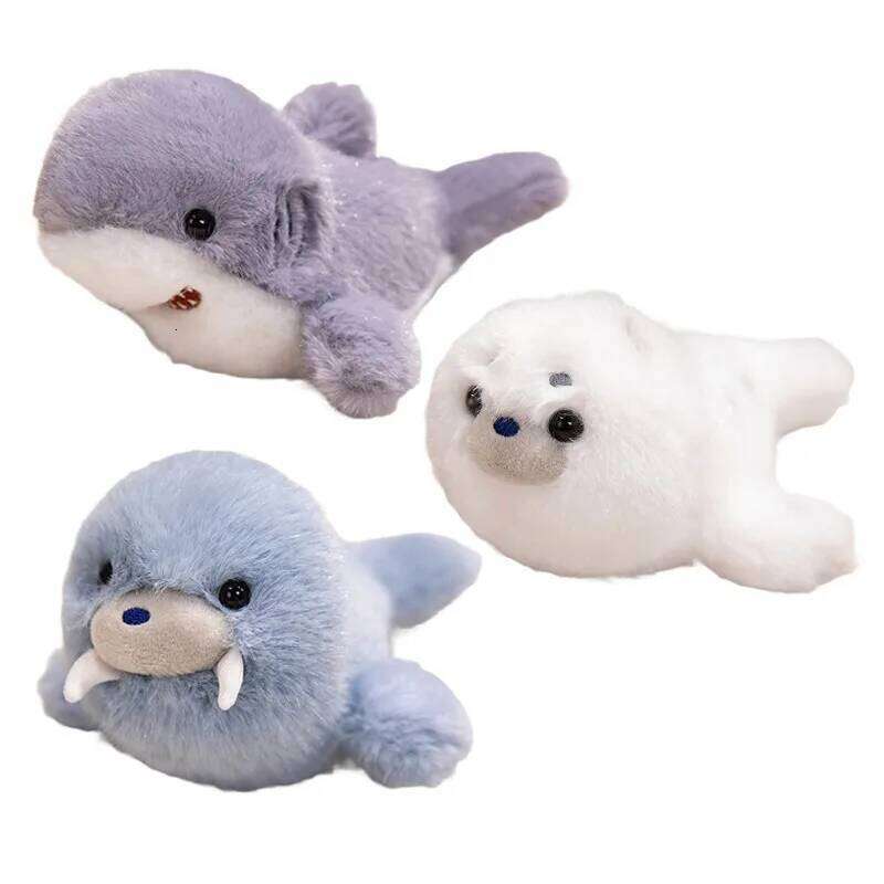 Kawaii Sea Family Plush Toys Soft Fluffy Seal Doll Cute Shark Desktop Pets Plushie Walrus Office Companion Lovely Children Gift W260306-image-1096685878