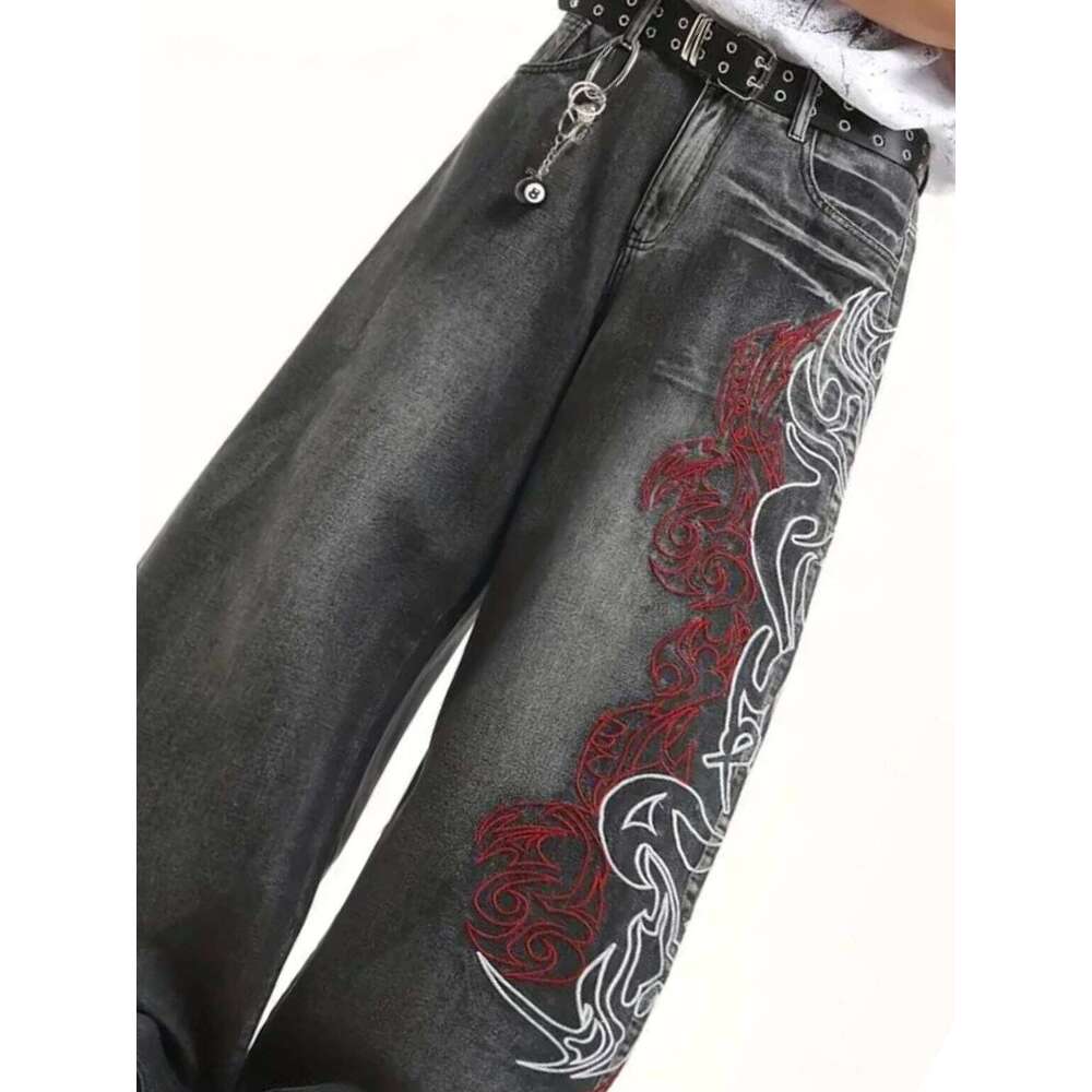 Men trousers Jeans Y2k High Street Dark Fashion Gothic Unisex Jeans American Harajuku Baggy Straight Hip Hop Rock Trend Wide Pants Denim Pants ea7
