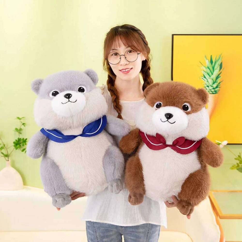 1PC 24cm/9.44in Cute scarf, groundhog, plush toy, claw machine doll, children's sleeping pillow, navy rat W260306-image-1096695186