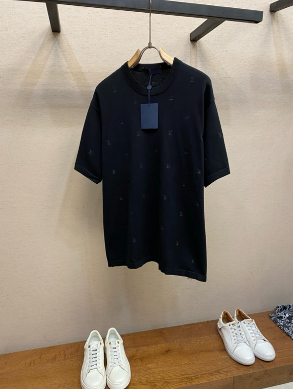 2026 early spring new letter jacquard color blocked striped knitted shirt short sleeved casual fashion men's and women's T-shirt b4v44