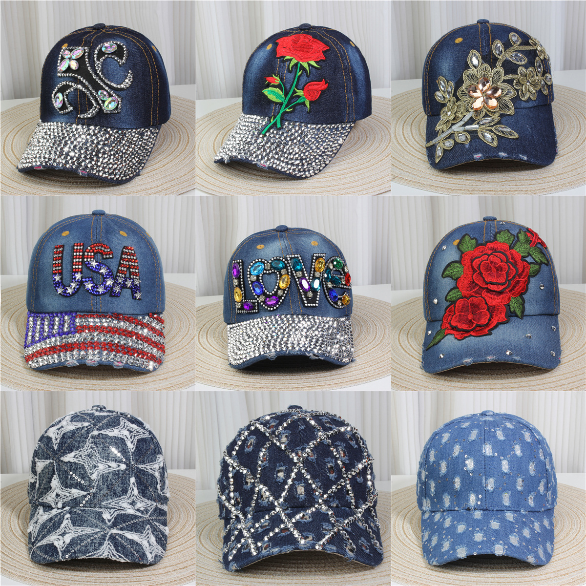 2026 New Designer Luxury Brand European And American Women's Denim Rhinestone Baseball Cap Slim Face Adult Casual Fashion Outdoor Sports Duckbi