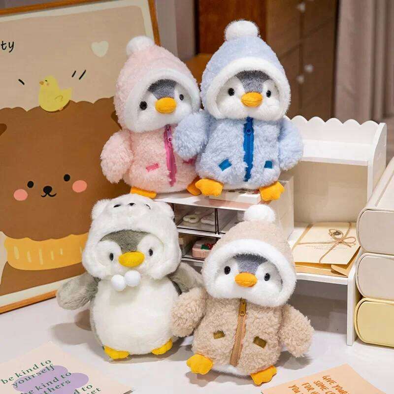 New Cute Plush Toy Baby Comforting Sleep Doll Fluffy Penguin Wearing Clothes Hats Stuffed Animal Pillow Birthday Gifts W260306-image-1096685394